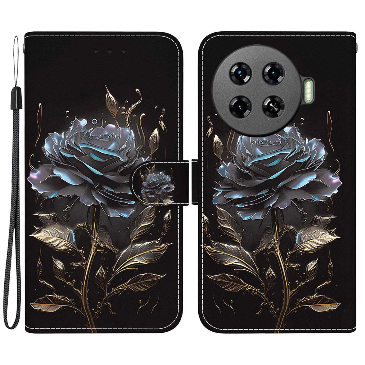 

Для TECNO Spark 20 Pro+ Кошелек Чехол Узорная Кожаная Откидная Крышка для Телефона Black Rose