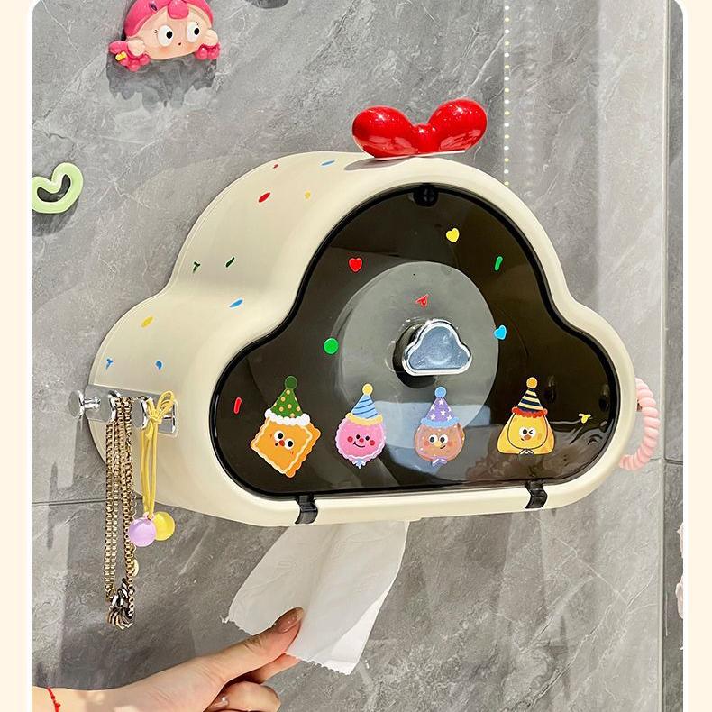 Cloud Patterned Bathroom Waterproof Non Porous Wall Hanging Tissue Box Storage Rack Dustproof