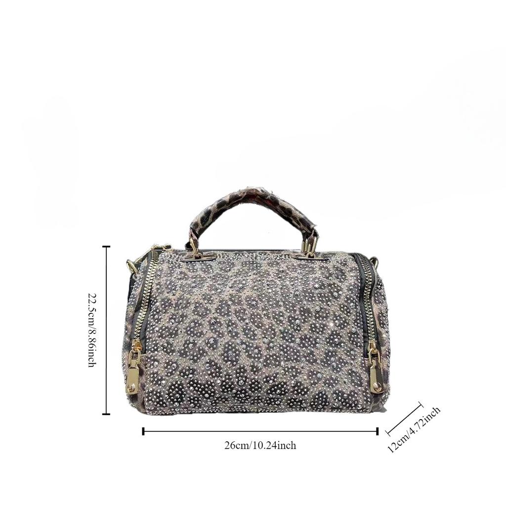 Women'S Retro Leopard Print Diamond Jewelry Handbag Large Capacity Trendy Personalized Shoulder Bag