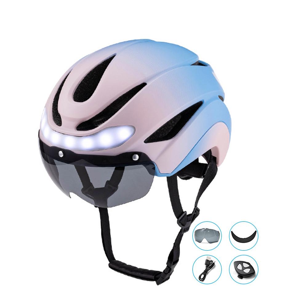 Motorcycle Helmets with Ride Lights Magnetic Goggles Visor Rechargeable LED Night Breathable Light Helmet Safety for Bicycle