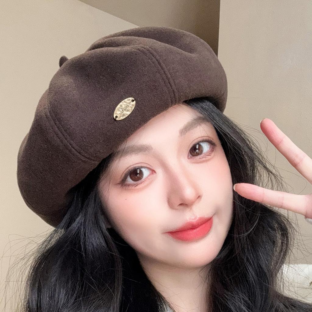 Solid color beret autumn dome naked casual youth shopping Korean version versatile unisex newsboy hat