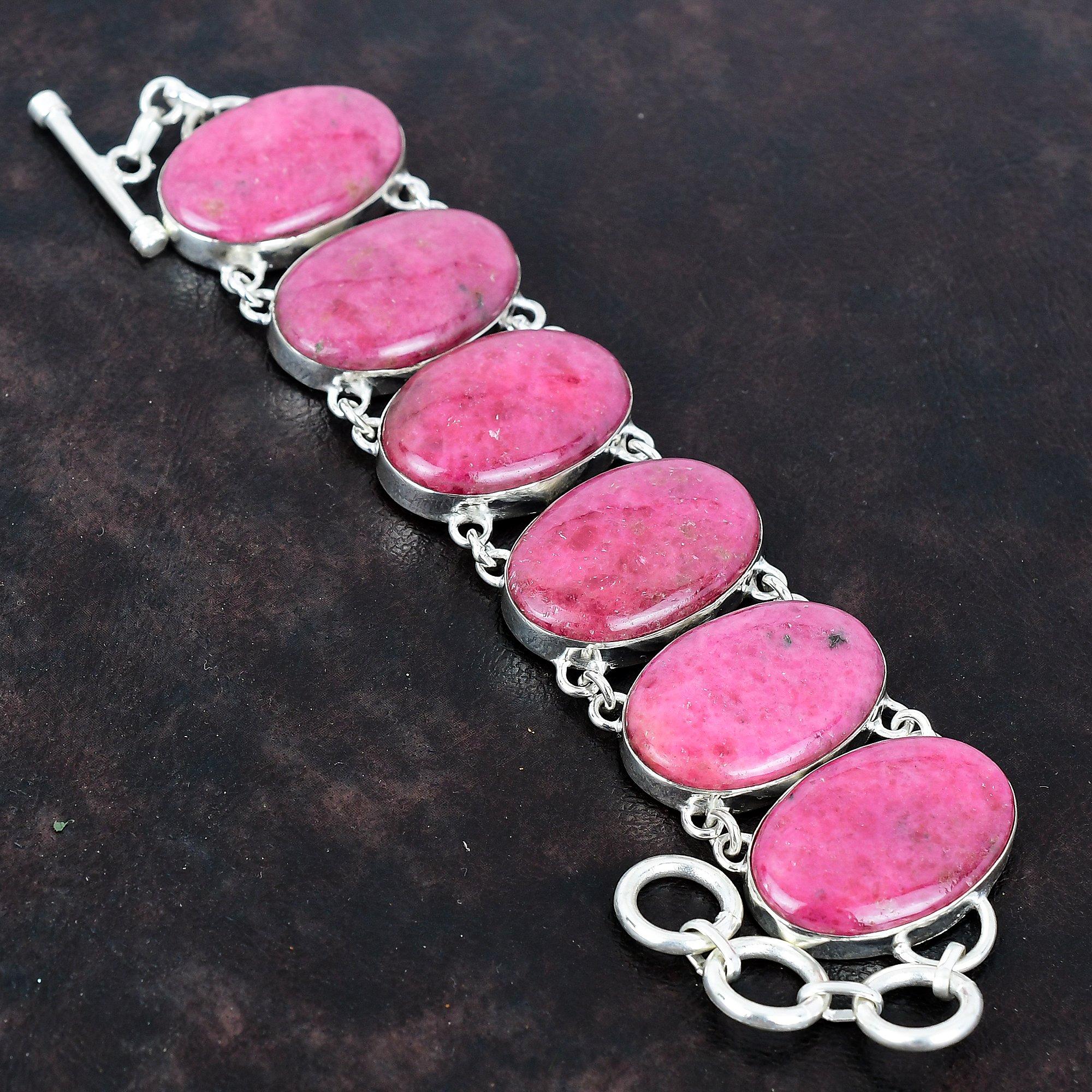 

Rhodonite bracelet natural gemstone bracelet handmade antique jewelry 925 sterling silver bracelet adjustable chain bracelet gifts for wife Adjustable