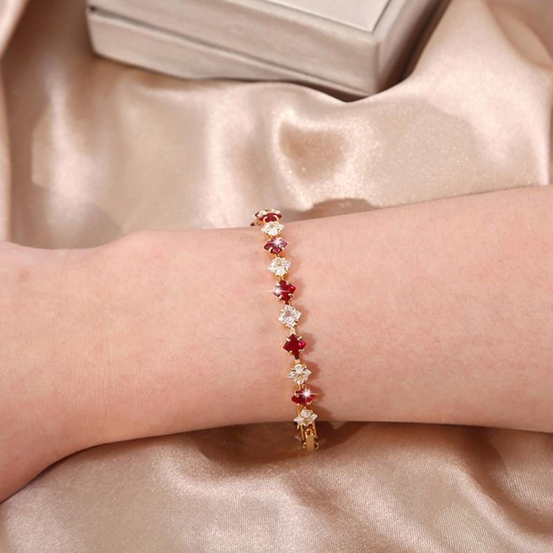 Geometric Pattern Cubic Zirconia Tennis Bracelet Gold Plated Copper Chain Wristband Wrist Accessory For Women Men