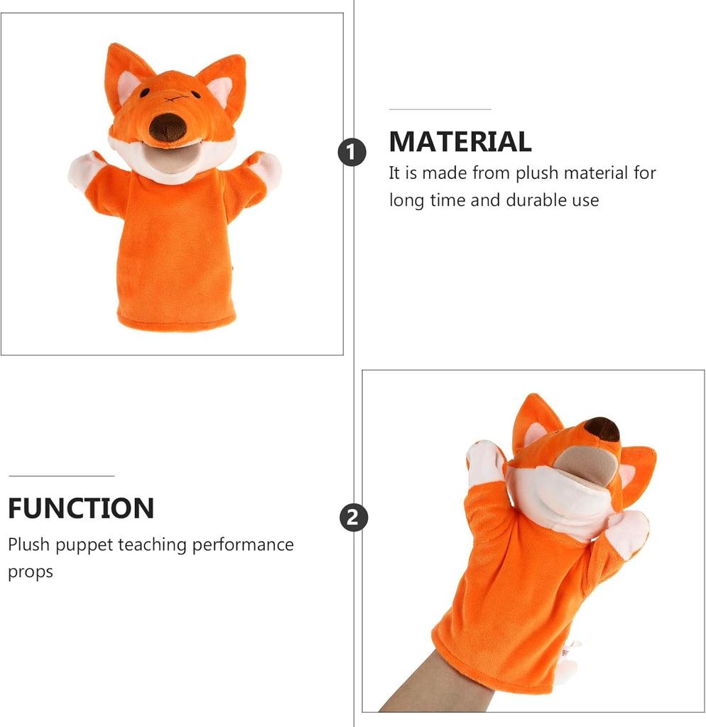 Hand Puppet with Moving Mouth, Plush Animal, Fox, Kids, Soft, for Theatre, Ventriloquism, Gloves, Cute, Gift