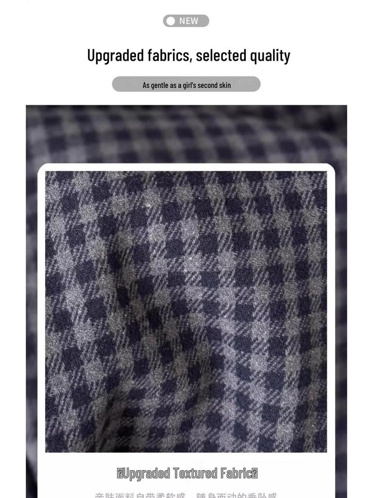 Women's Retro Plaid Wool Fleece-Lined Wide-Leg Pants - Casual Loose Fit for Autumn and Winter
