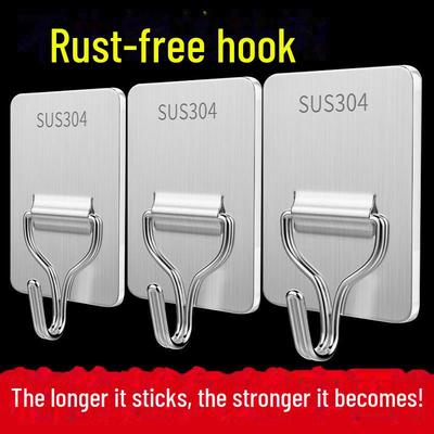 Stainless Steel Adhesive Wall Hook - Strong, Traceless, Load-Bearing for Kitchen & Clothing