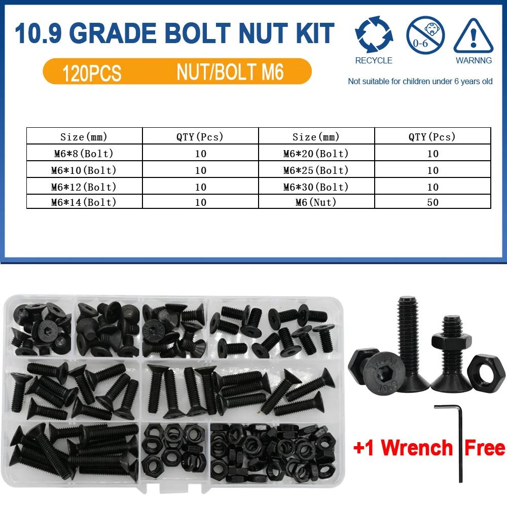 DIN7991 Allen Flat Head Hex Bolt Nut Set Kit M2 M3 M4 M5 M6 Black Grade 10.9 Steel Hex Hexagon Socket Countersunk Head Screw