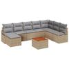 Ensemble de Canapés de Jardin 9 Pièces avec Coussins Beige Poly Rattan Acacia, Canapé de Jardin 2 Places avec Coussins Beige 3347742