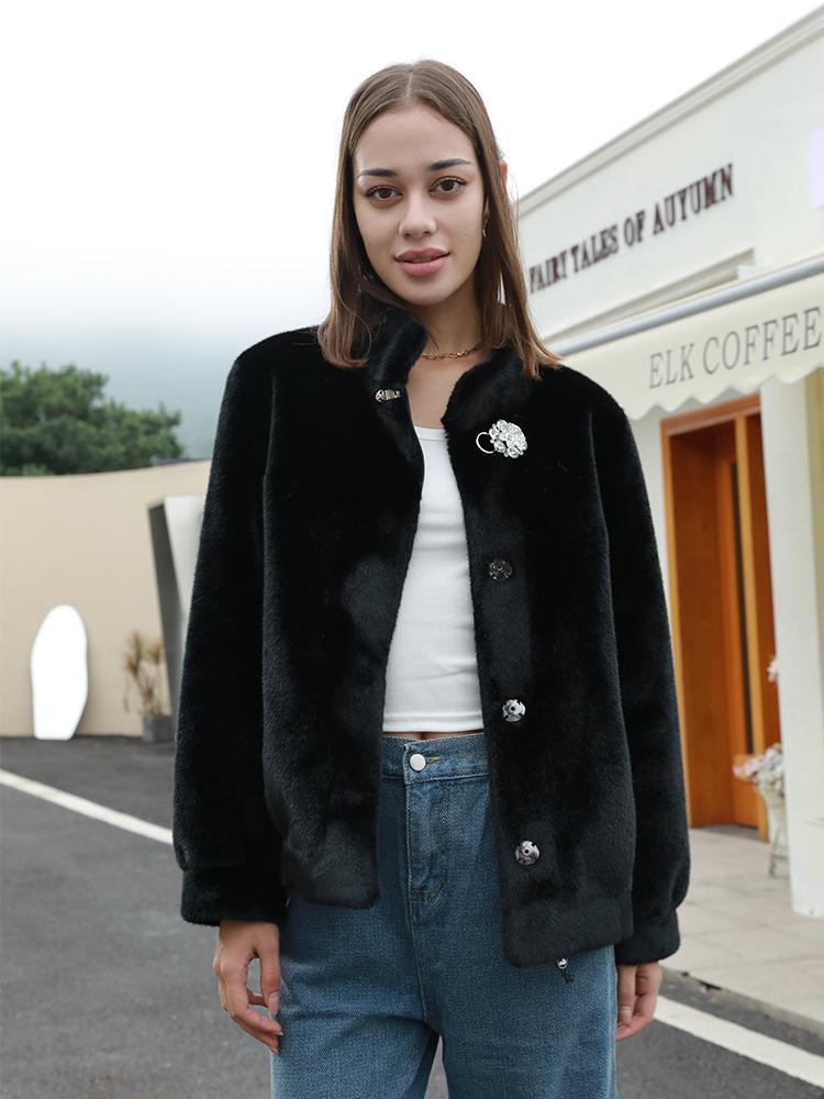 Damenjacke aus künstlichem Nerzfell, Kurze Herbst- und Winterfelljacke, Umweltfreundliches Fell, Winddicht und kältebeständig