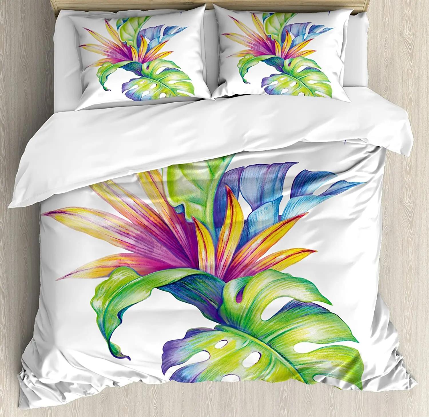 

Beach Bedding Set Tropic Sandy Beach with Horizon at the Sunset and Coconut Palm Trees Summer Photo Duvet Cover Pillowcase EU Twin(135x200cm)