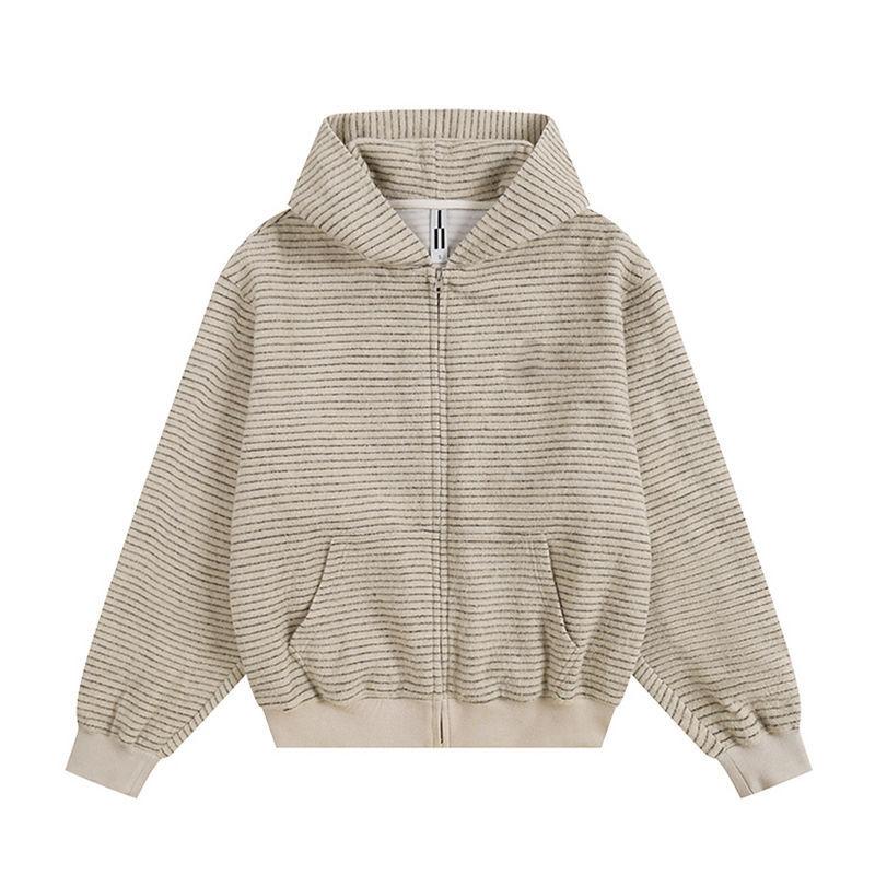 Spot Striped Hooded Sweater Jacket Women s New Autumn Fleece Design Casual Loose American Cardigan #2237 S