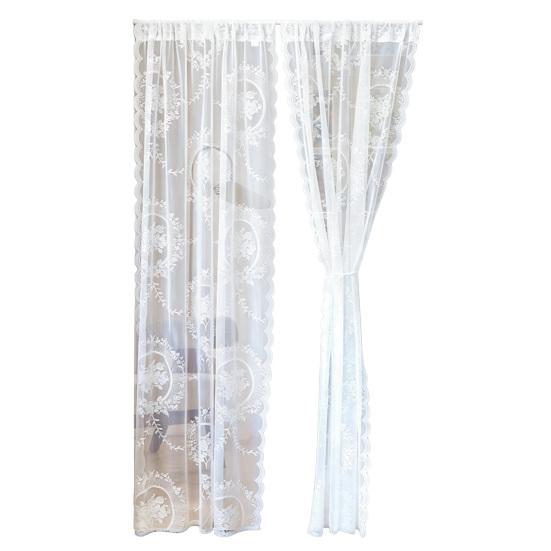 1 Panel White Lace Door Curtain, Sheer Room Divider Curtain, Retro Scalloped Floral Lace Curtain with Rod Pocket for Bedroom Balcony