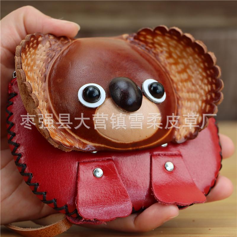 First Layer Cowhide Creative Small Koala Change Bag Tree Bag Bear Bag Flip Cover Children'S Hand Bag Card Bag Key Bag
