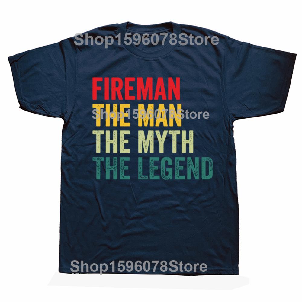 Vtipný muž mýtus hasič legenda Den otců grafická trička pánská bavlněná humor streetwear tričko s krátkým rukávem unisex volné oblečení