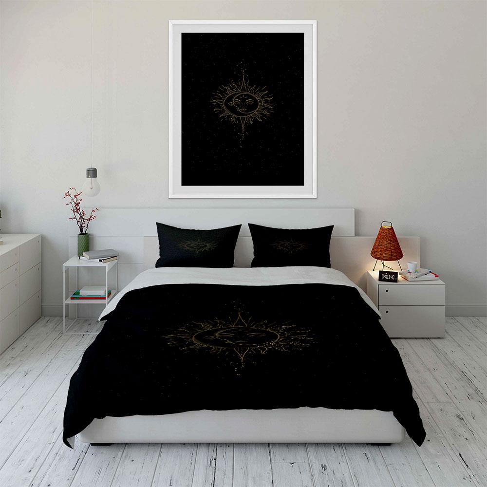 Gold sun and moon. Bedding sets Duvet cover sets Duvet covers Pillowcases(1*Duvet Cover 2*Pillowcases without duvet insert)