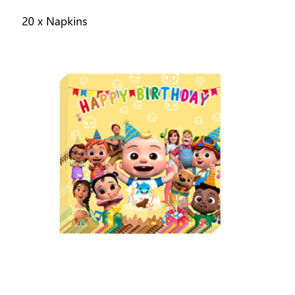 51pcs Cocomelon Party Supplies Set Include Plates, Napkins, Cups, a Tablecloth