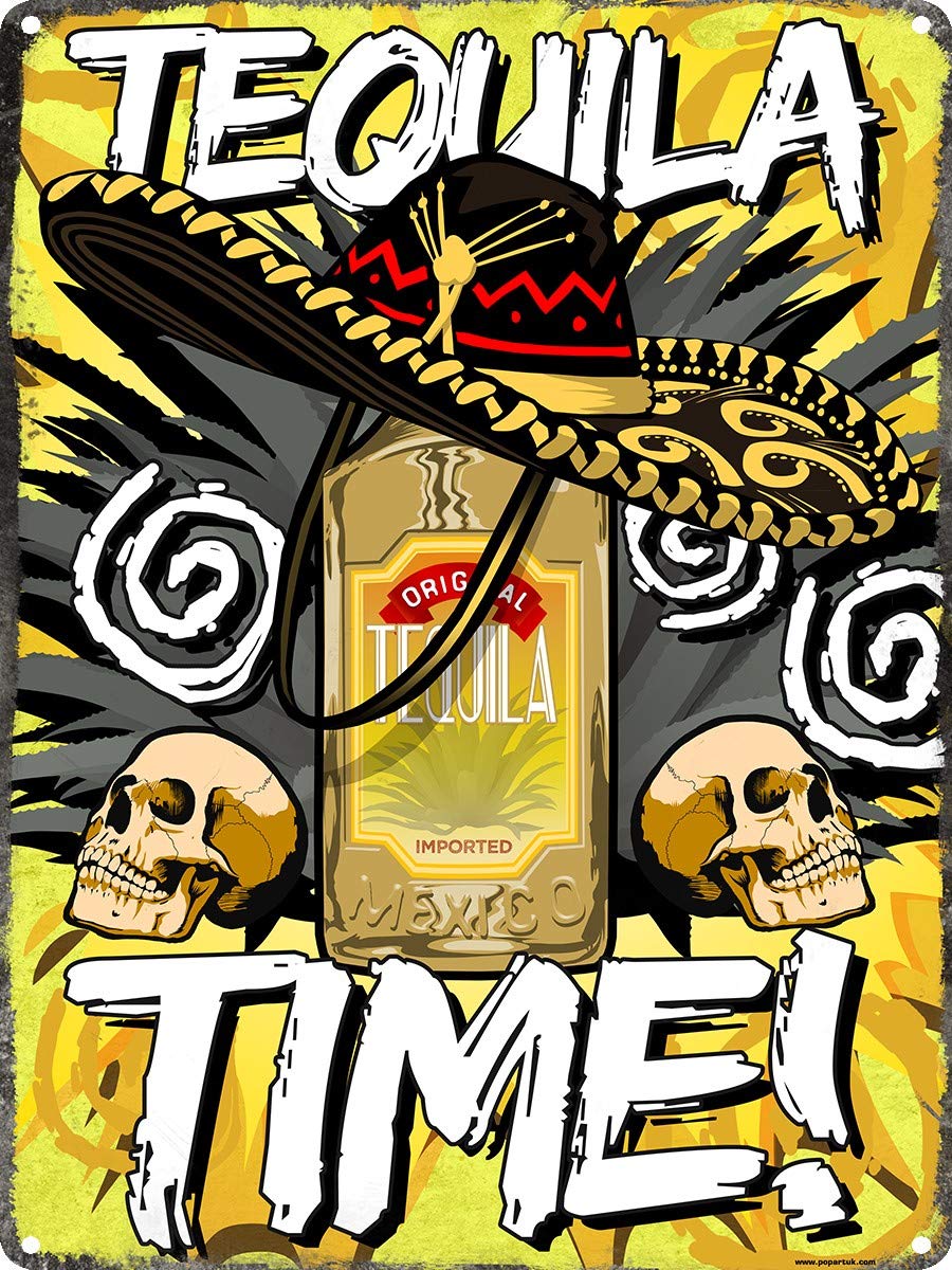 Tequila Time Tin Sign Mexican Madness Tin Sign Wall Decor for Garden Patio Gym Ranch Indoor Wine Cellar Metal Signs 20x30cm（7.8x11.8inch）