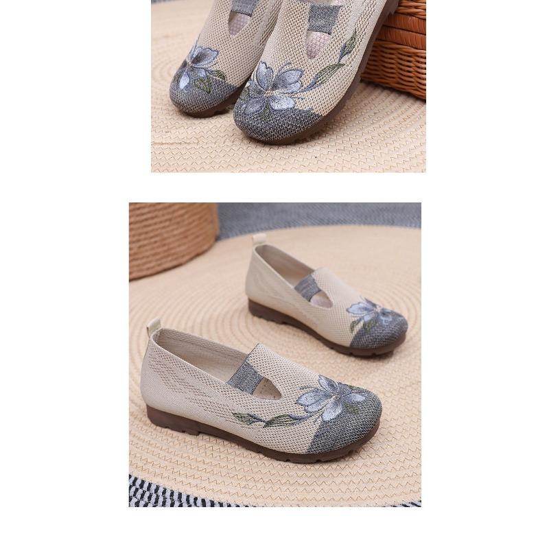 Women's Embroidered Beijing Style Slip-On Flats, Breathable Low-Cut Comfortable Cloth Shoes, Lightweight Casual Walking Shoes for Women