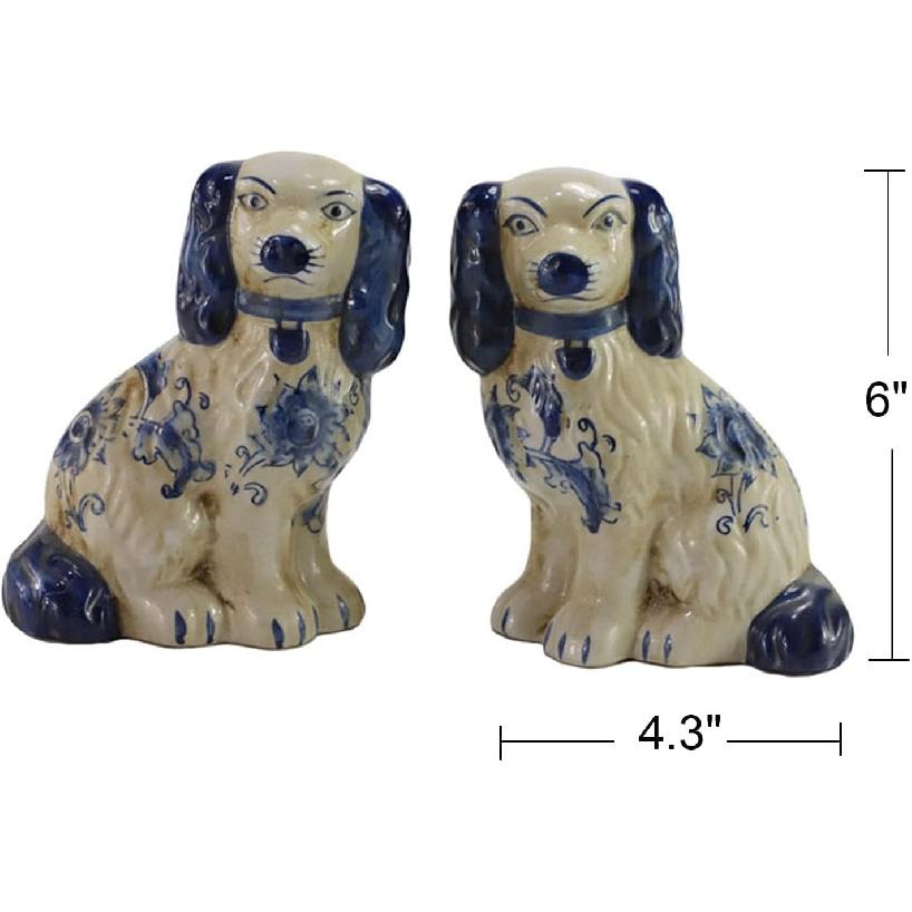 Handbemaltes blau-weißes Porzellan Hundepaar Kleine Figuren Heimdeko