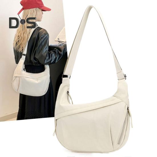 Solid Color Hobo Bag Portable Half Moon Shoulder Bag Zippered Travel Crossbody Messenger Bag for Daily Travel Office Shopping