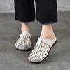 Johnature Genuine Leather Round Toe Flat Slippers Hollow Out Soft Soled Outdoor Slides Women's Slip-on Sheos