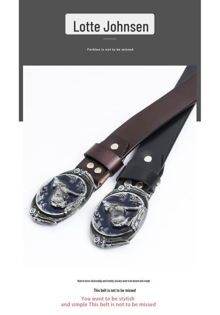 Herr Retro Västerländsk Cowboy Ko-läder Bälte - Djurdesign, Ungdomsstil