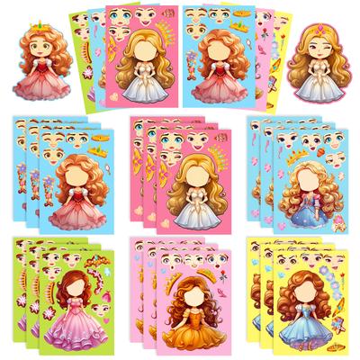 6 Fotos/Bao Prinzessin Cartoon Niedliche Prinzessin Gesicht Verändern Anzieh Puzzle Aufkleber Kinder Unabhängiges DIY Gesicht Verändern Aufkleber