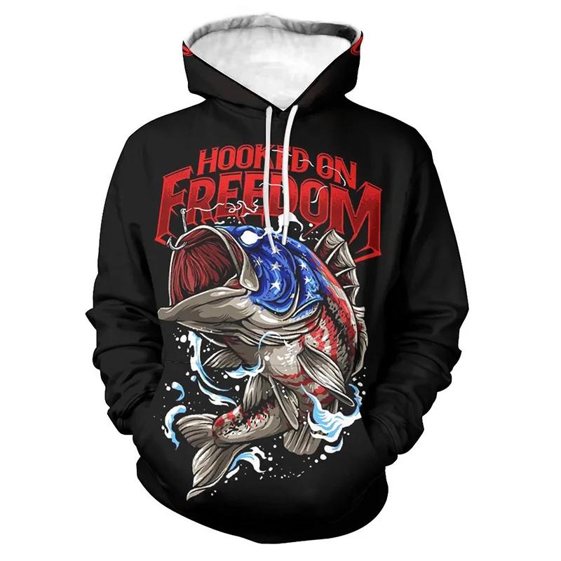 Fishing Fish 3D Print Men Hoodies Streetwear Fashion Sweatshirt Autumn And Spring Clothes