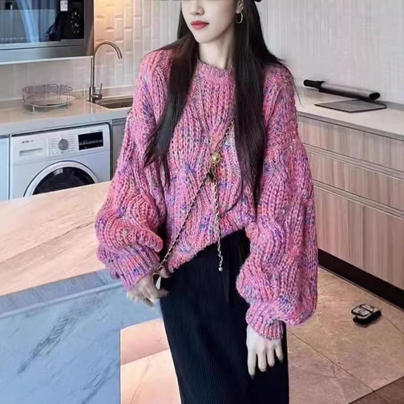 Autumn/Winter Sweater Loose Lantern Sleeve Sweater Korean Coarse Needle Color Knitted Sweater