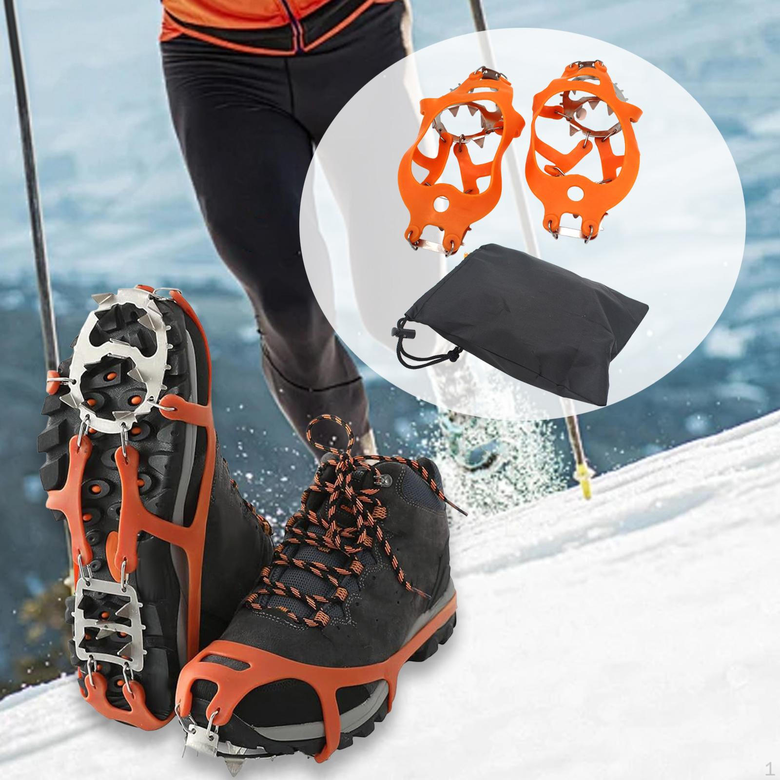 

18-зубые кошки для обуви мужские женские усиленные шипы для сцепления со снегом обувь для бега Orange M