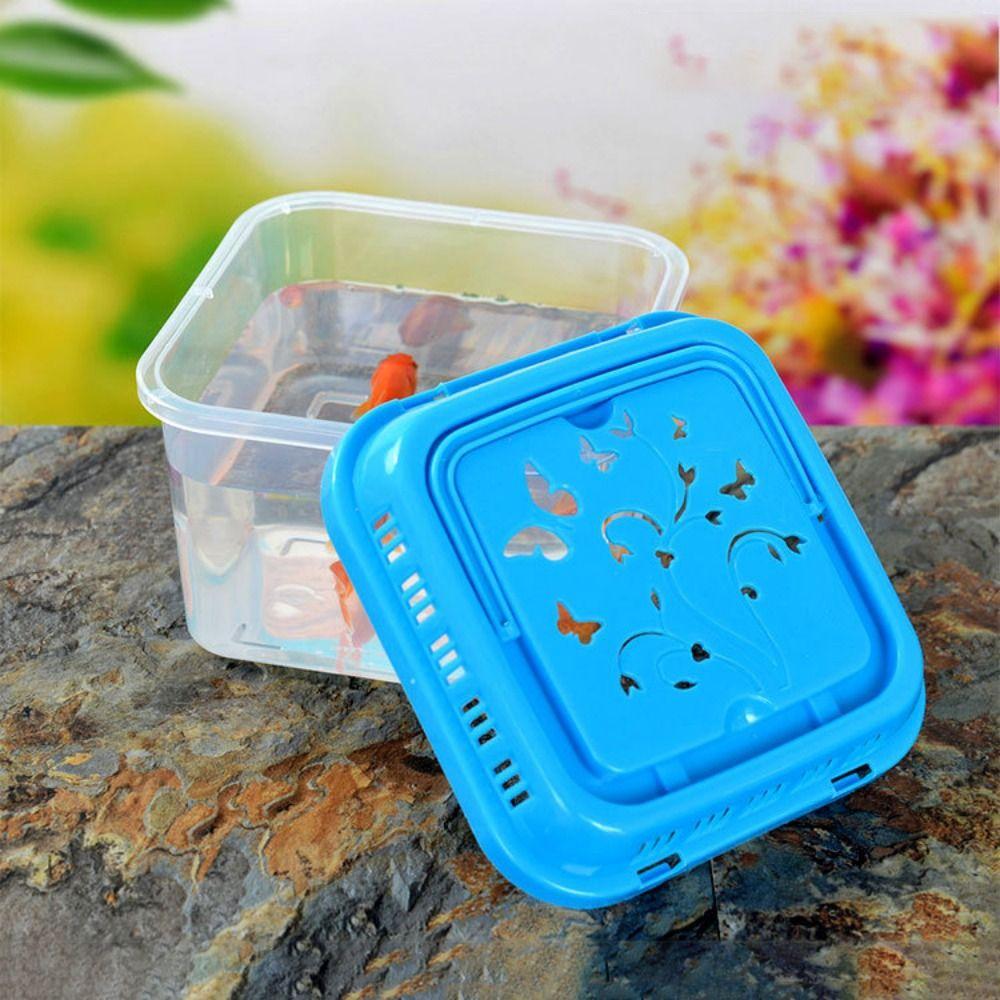 Plastic Portable Fish Tank Handheld Transparent Hamster Carrier Cage Random Color with Handle Mini Fish Bowl Aquarium