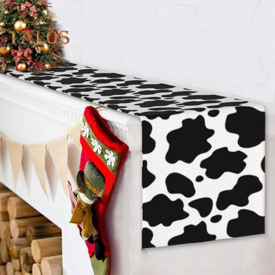 Table Runner Contrast Color Cow Printing Rectangle Easy Care Table Prevent Stains Protection Banquets Holiday Party Decoration Tablecloth