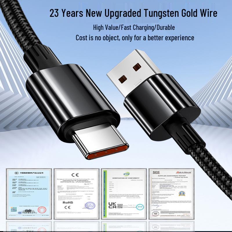 6A Type-C Data Cable for Huawei, Honor, Xiaomi - 66W Super Fast Car Charger