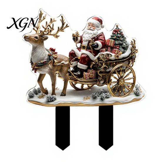 Outdoor Holiday Decorations Christmas Elf Garden Stake, Santa Reindeer Sleigh Acrylic Yard Weather Resistant Art Sign, Decoration for Lawn Pathway