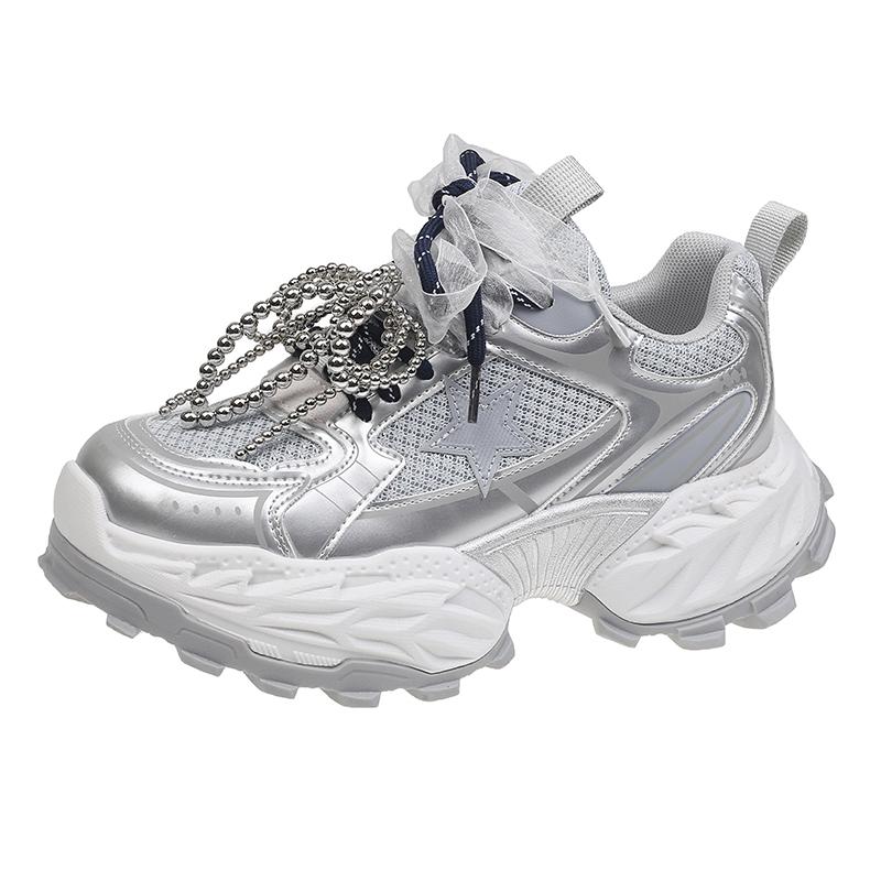 Fashion 5cm Air Mesh Synthetic Leather Casual Women Shoes Ladies Vulcanize Summer Platform Wedge Sneakers High Brand Breathable