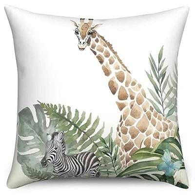 Tropical Green Leaf Pillowcase Animal Print Pillowcase Giraffe Zebra Cushion Cover