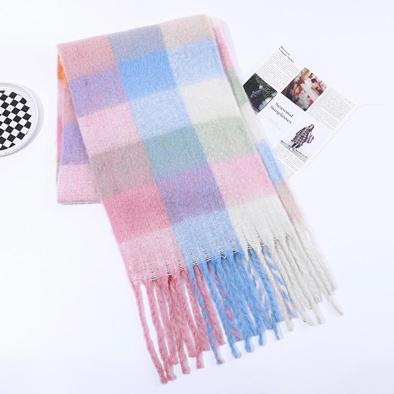 Men's and Women's Thick Woolen Scarf: Solid Color Knitted, Warm, Tassel-Edged, Imitation Cashmere for Winter