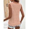 Womens Lace Neckline Smocked Crop Top With Floral Crochet Detail Casual Solid Color Sleeveless Blouse