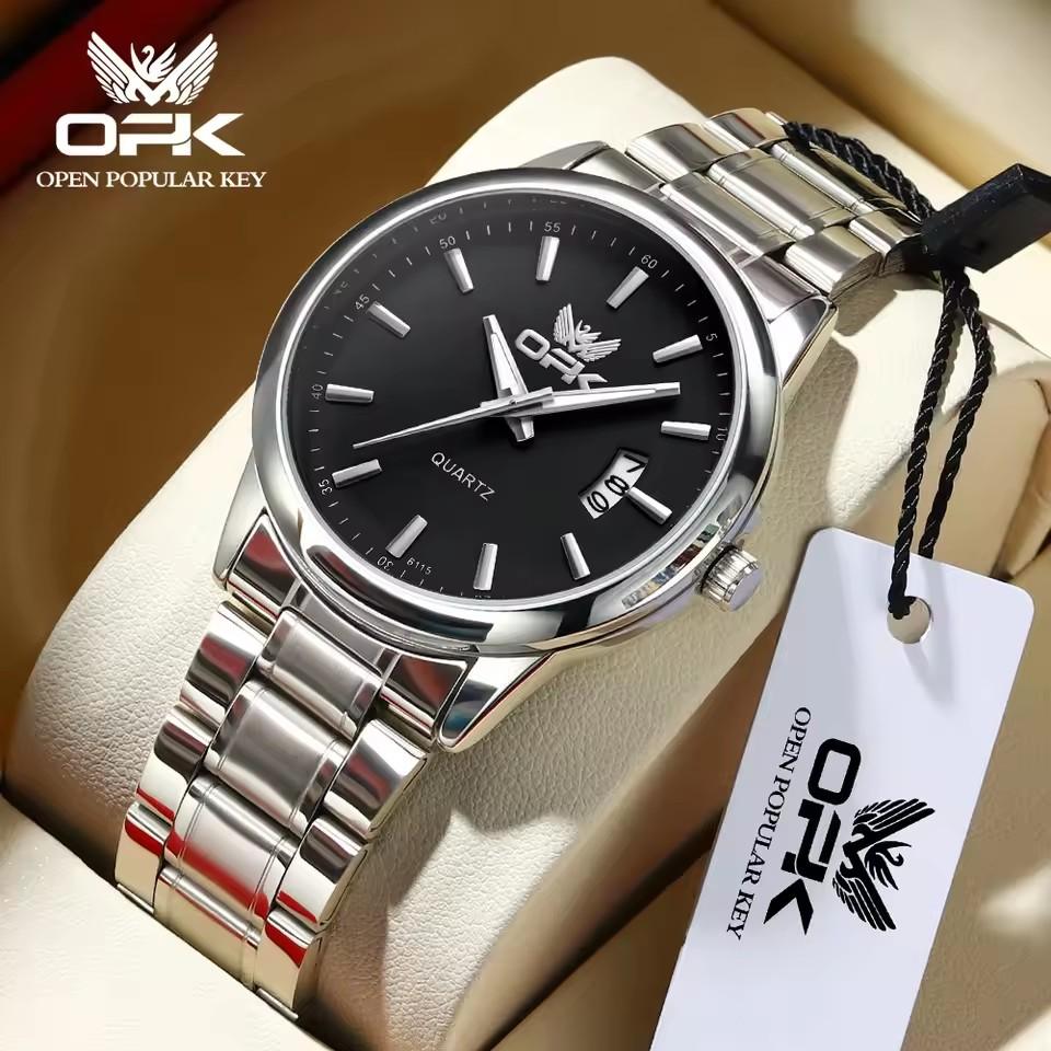 OPK 6010 Men s Minimalist Quartz Watch Steel Band Calendar Display Luminous Waterproof Oval Case Men s Waterproof Quartz Watch