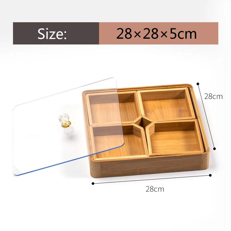 HeMu-Detachable Assembly Bamboo Partition Plate, Circular Square Dried Fruit Plate, Household Snack Storage Tray, Dessert Plate