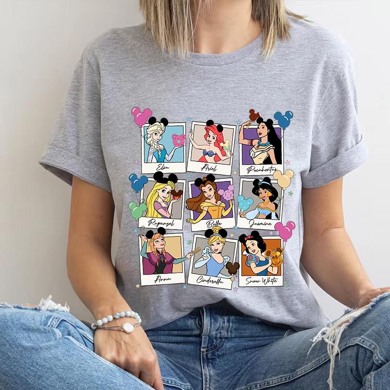 Cool Cinderella Elsa Little Mermaid Ariel Snow White Print Womens TShirt Cotton Short Sleeve Casual Plus Size Top