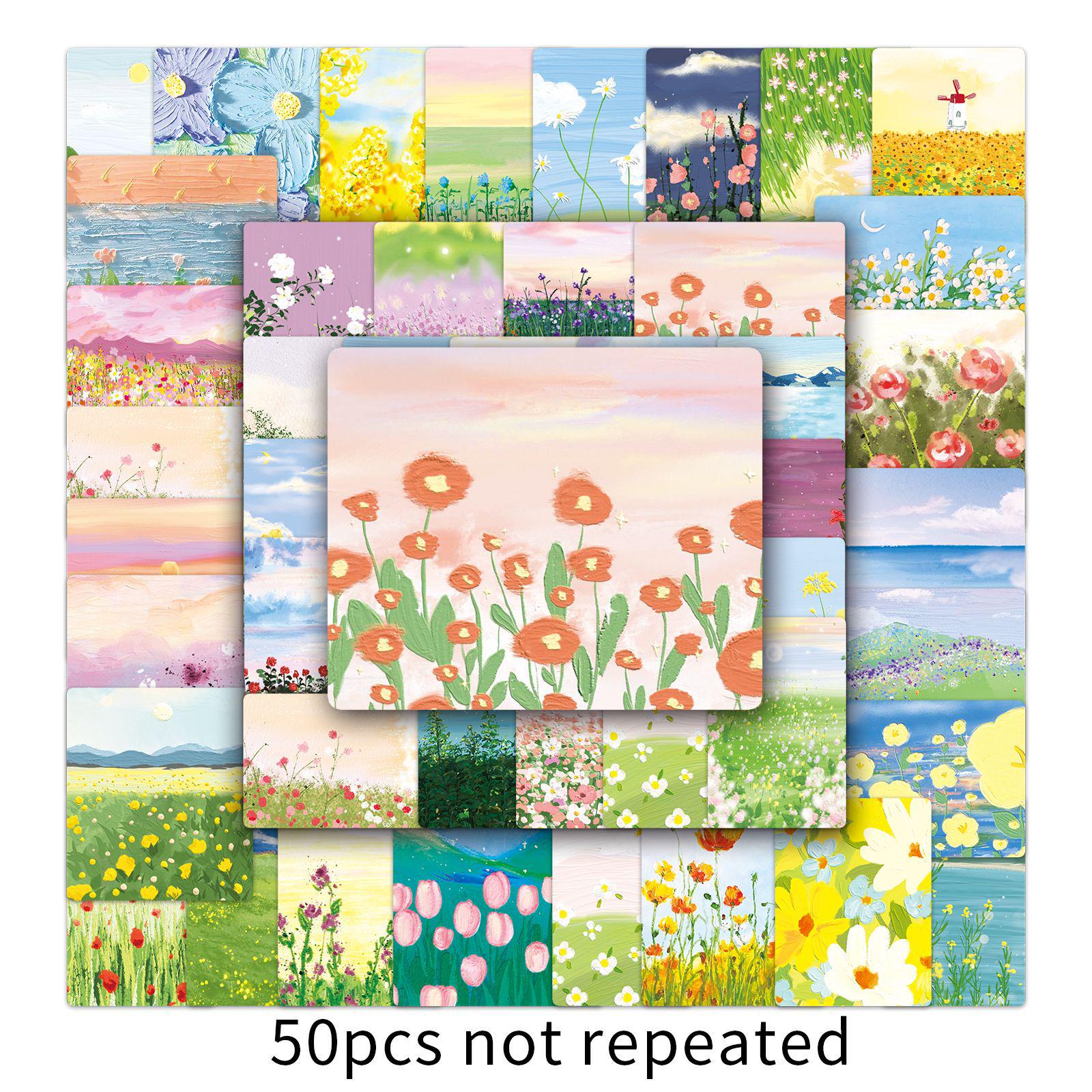 50-Pack Floral Oil Painting Cartoon Stickers for Phone Cases & Luggage