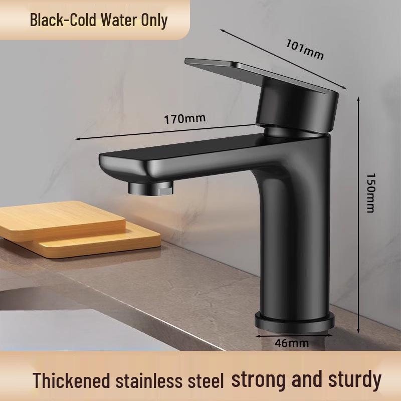 Black Stainless Steel Single Cold Water Basin Faucet