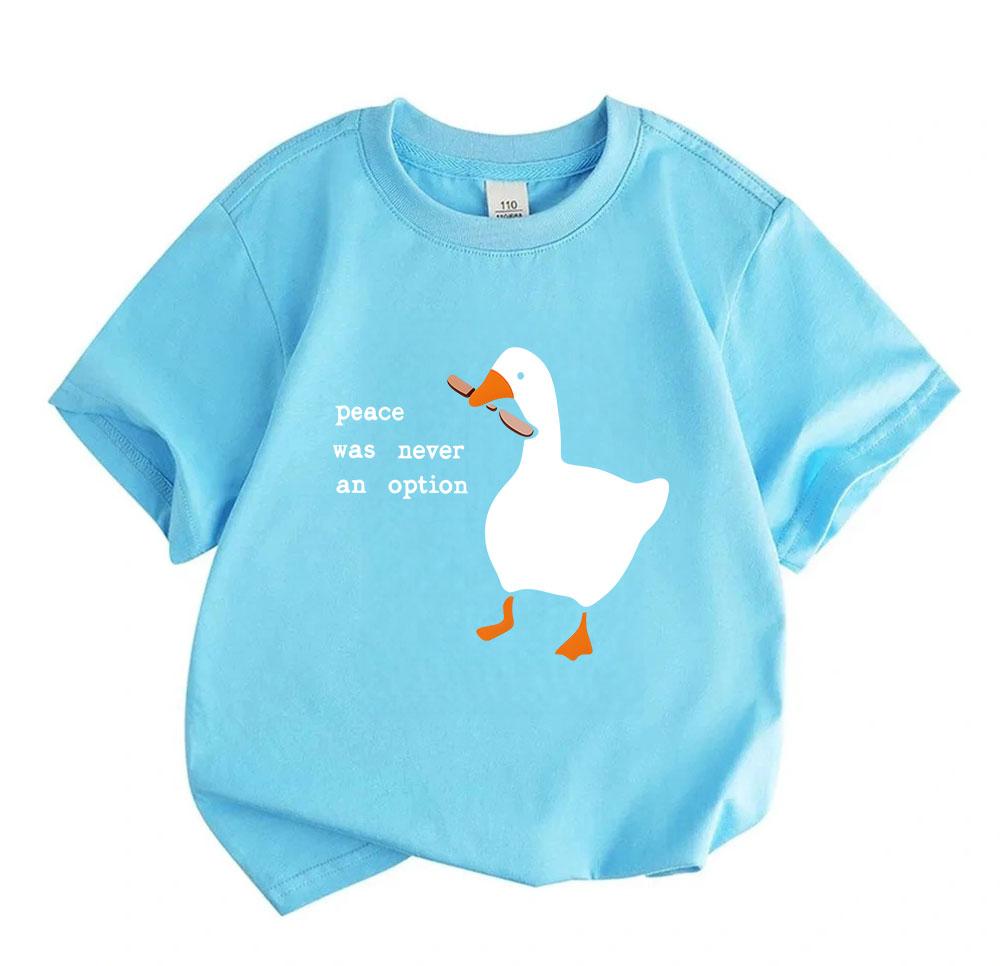 Kids Boys Girls 100% Cotton Crew Neck Short Sleeve T-Shirt, Funny Peace Was Never An Option Goose Printed Casual Lightweight Tee for Daily Wear