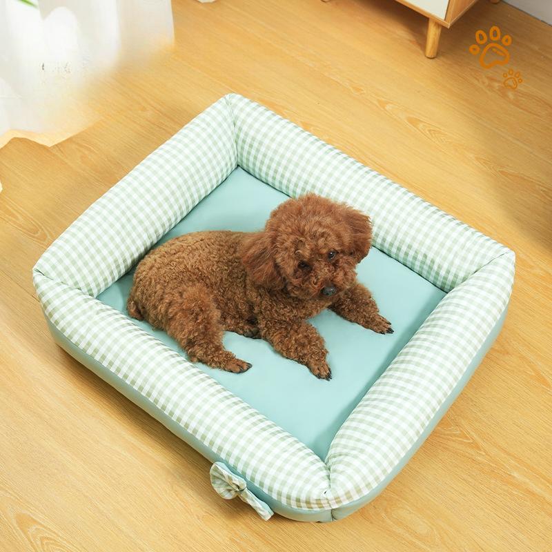 New Plaid Square Kennel and Cat Kennel for All Seasons Cute and Comfortable Dog Mat with Bow Shape