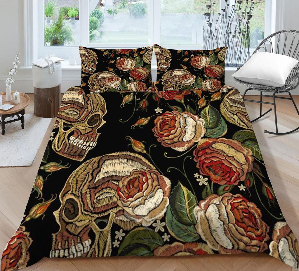 3D-Druck-Schädel-Bettset, atmungsaktiv, Heimbettwäsche mit Kissenbezug, für Kinder, Herren, Teenager, hochwertiger Bettbezug