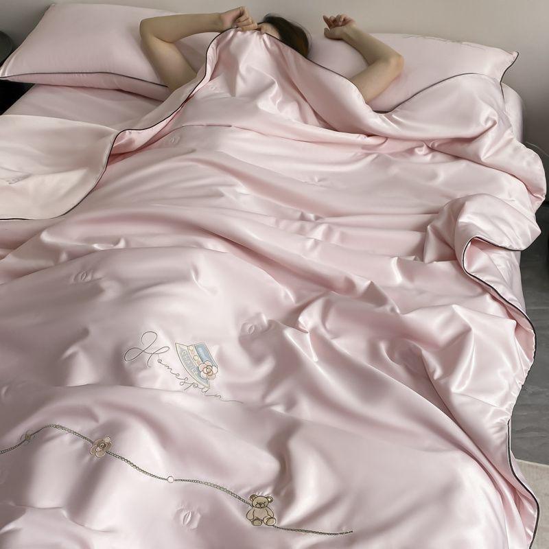 Washed Ice Blanket Four- Airable Cover Machine Washable Tencel Silk Double Bed Quilt Three-Piece Set Summer