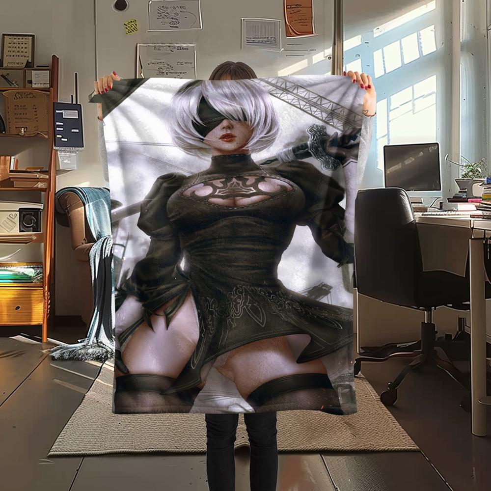 1Pc Yorha 2b Print Flannel Blanket, High quality Comfortable for All Seasons, Home Decor, Warmth and Comfort, Perfect for Christmas Gifts