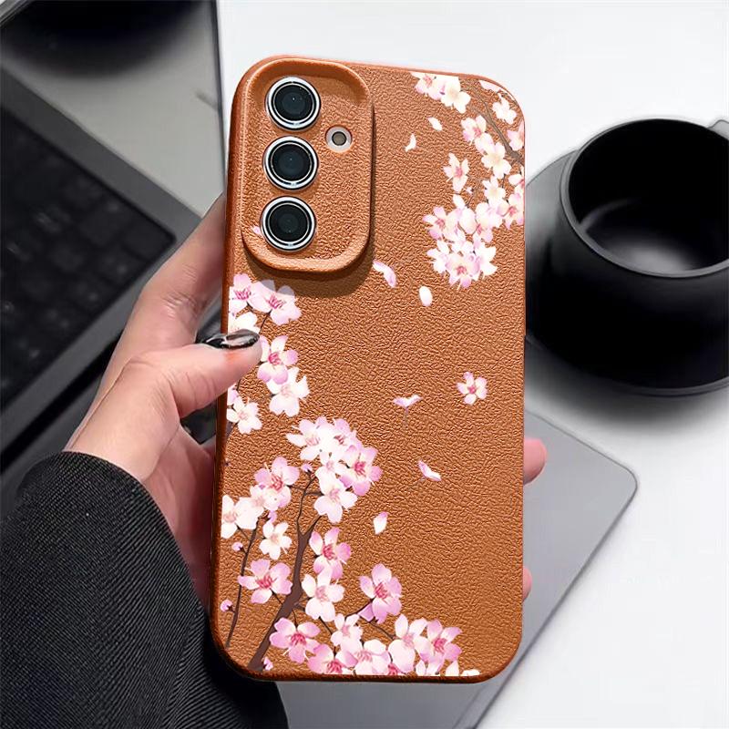 Custodia Floreale Fiori di Pesco Rosa Per Samsung S26 S25 S24 Ultra S23 S22 S21 FE A15 A16 A17 A26 A35 A36 A37 A54 A55 A56 A57 5G Copertura con Texture in Pelle