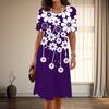 Women's Fashion Graceful Simple Flowers Print Summer Spring Short Sleeve O-Neck Casual Dresses